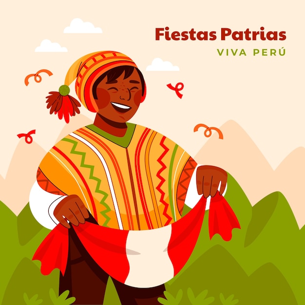 Vettore gratuito illustrazione piatta per le celebrazioni delle feste peruviane patrias