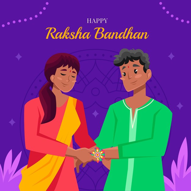 Vettore gratuito illustrazione piatta per la celebrazione del festival raksha bandhan con personaggi