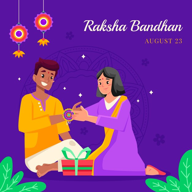 Flat illustration for raksha bandhan festival celebration with characters