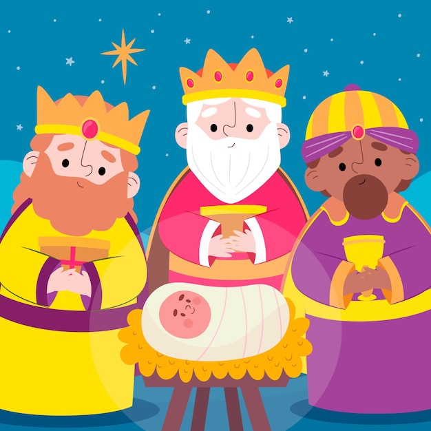 Illustrazione piatta per reyes magos