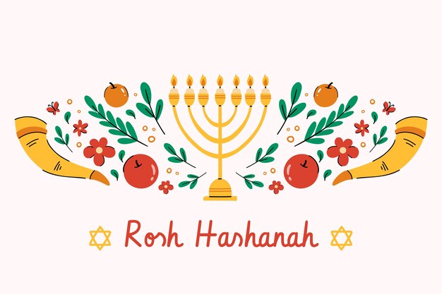 Flat illustration for rosh hashanah jewish new year celebration