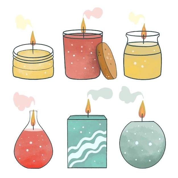 Vettore gratuito collezione di candele profumate illustrazione piatta