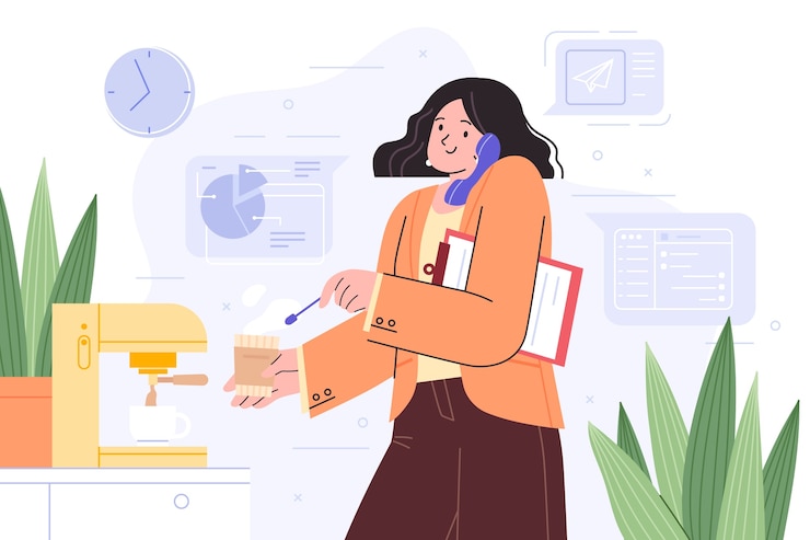 免費 Vector 秘书的一天平坦的插图