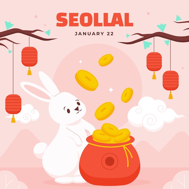 Flat illustration for seollal festival celebration