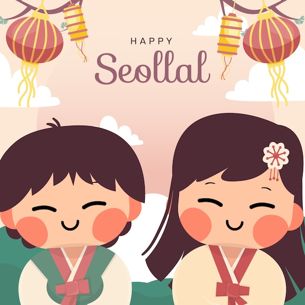 Illustrazione piatta per la celebrazione del festival seollal