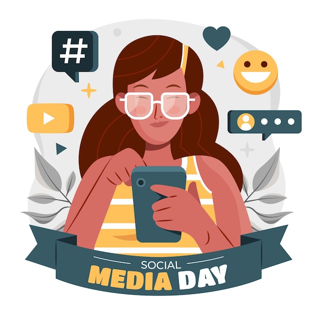 Free vector flat illustration for social media day celebration