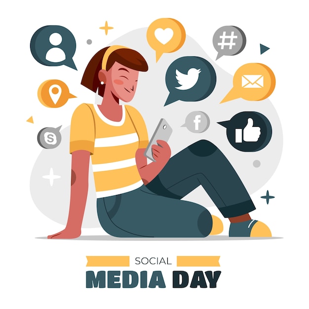 Free vector flat illustration for social media day celebration