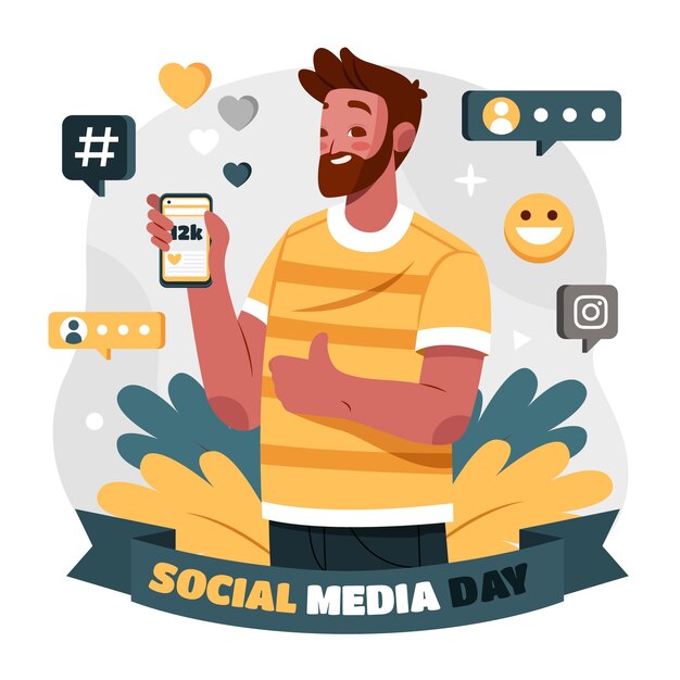 flat illustration for social media day celebration