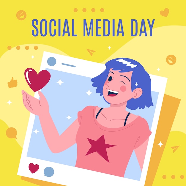 Free vector flat illustration for social media day celebration