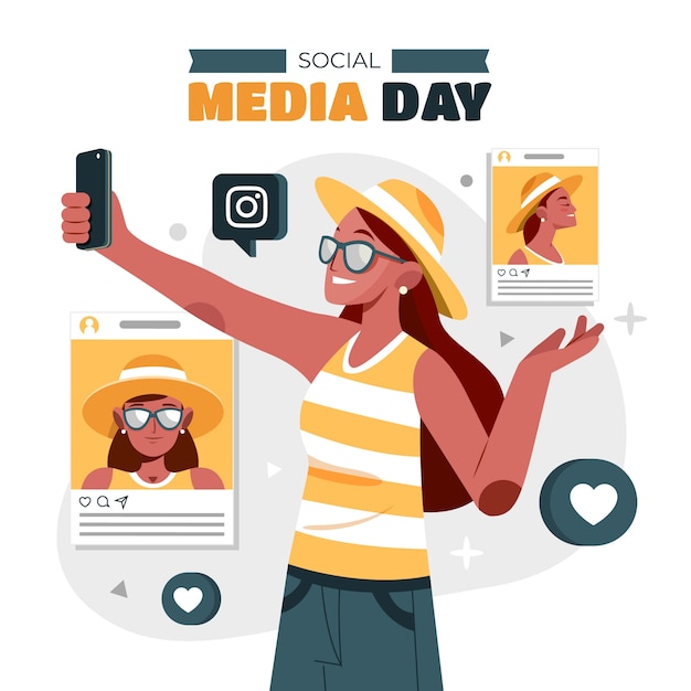 소셜 미디어의 날 축하를 위한 평면 그림