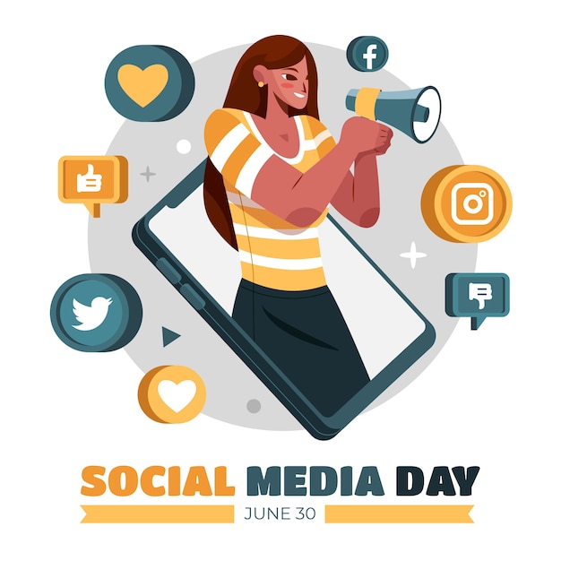 Illustrazione piatta per la celebrazione del giorno dei social media