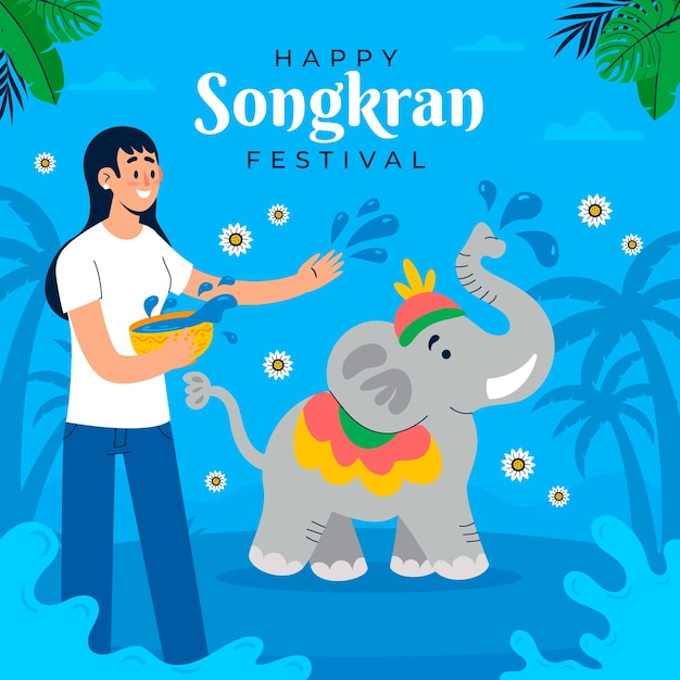 Free vector flat illustration for songkran water festival celebration