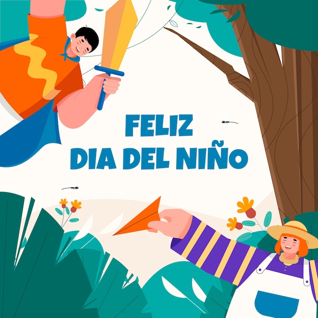 スペイン語で子供の日を祝うための平らなイラスト