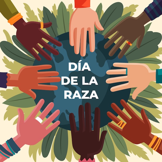 Vettore gratuito illustrazione piatta per la celebrazione spagnola della dia de la raza