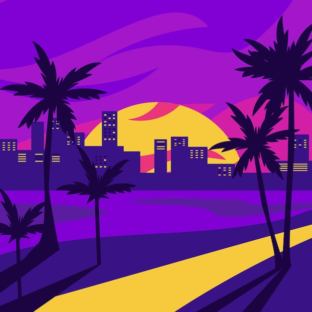 Free vector flat illustration for summertime in 80's style