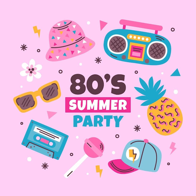 Free vector flat illustration for summertime in 80's style