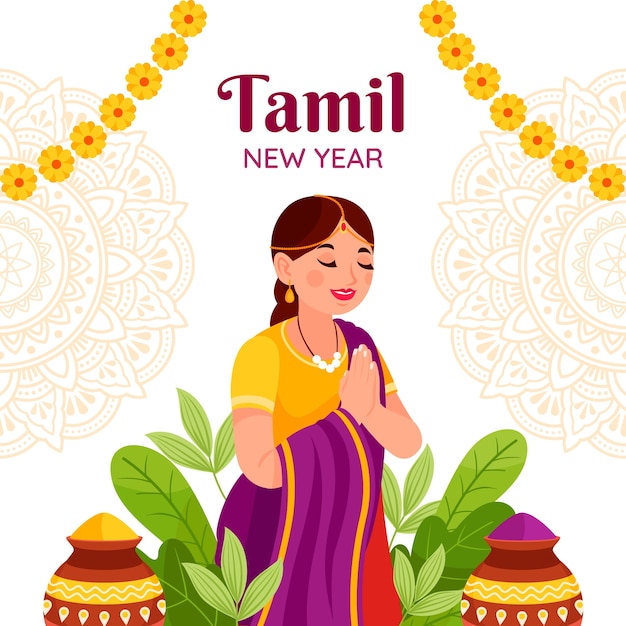 Free vector flat illustration for tamil new year celebration