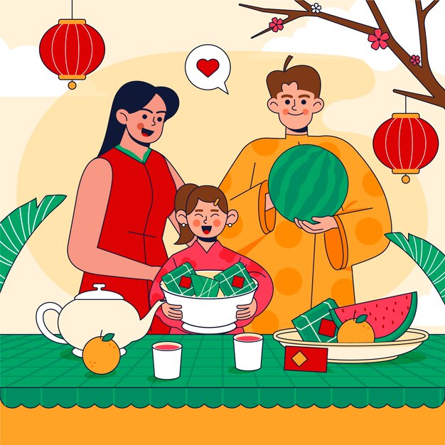 Flat illustration for tet new year celebration