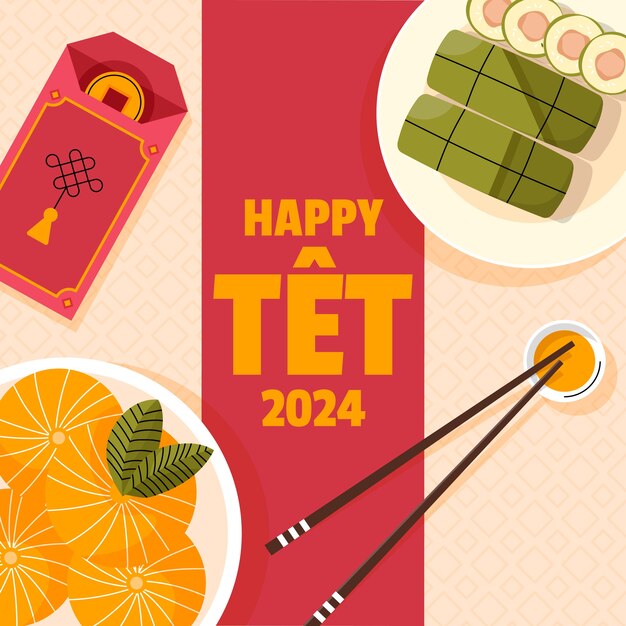 Flat illustration for tet new year celebration
