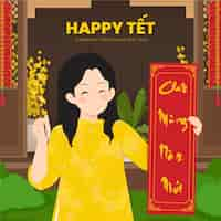 Free vector flat illustration for tet new year celebration