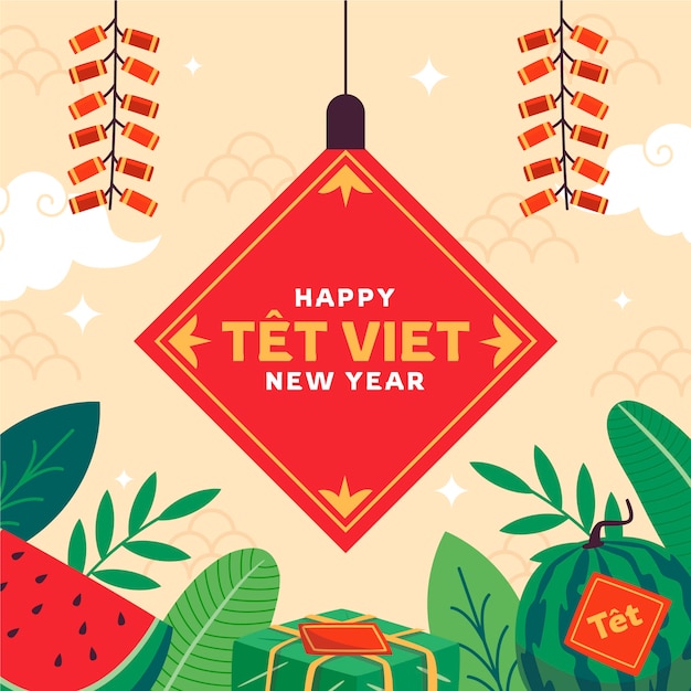 Free vector flat illustration for tet new year celebration