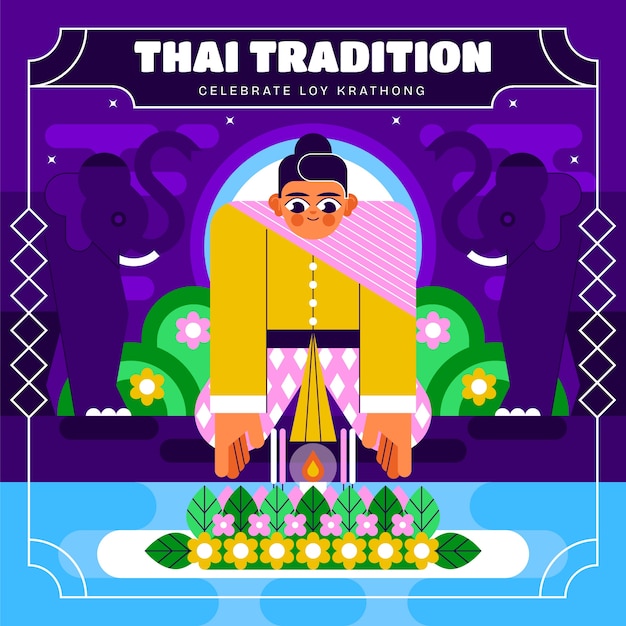 Vettore gratuito illustrazione piatta per la celebrazione thai loy krathong