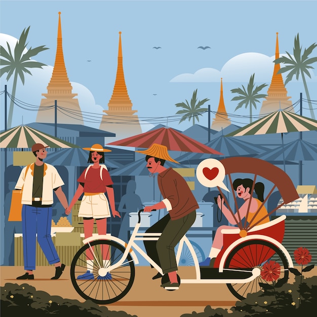 Illustrazione piatta per viaggiare in thailandia