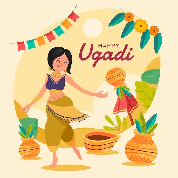 Vettore gratuito illustrazione piatta per il festival ugadi