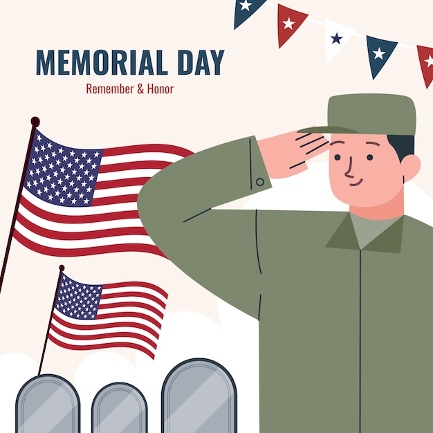 Free vector flat illustration for usa memorial day celebration