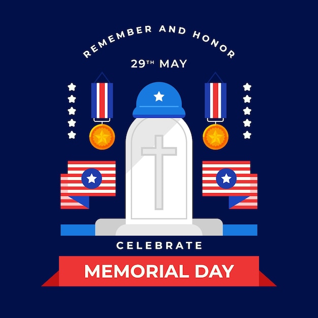 Free vector flat illustration for usa memorial day celebration