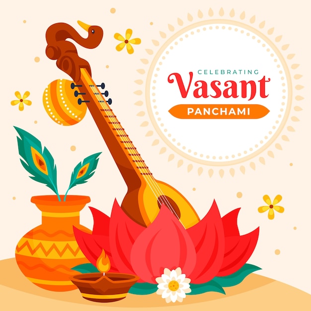 Vettore gratuito illustrazione piatta per il festival vasant panchami