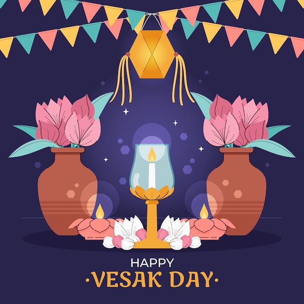 Free vector flat illustration for vesak day festival celebration