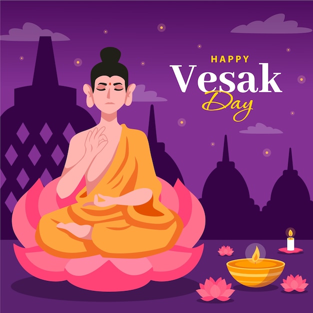 Flat illustration for vesak festival celebration