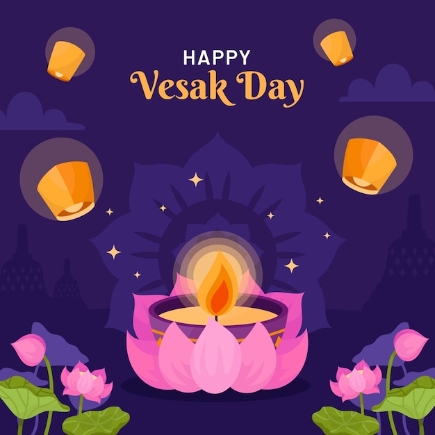 Flat illustration for vesak festival celebration