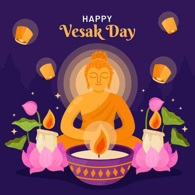 Vesak 축제 축하를위한 평면 그림