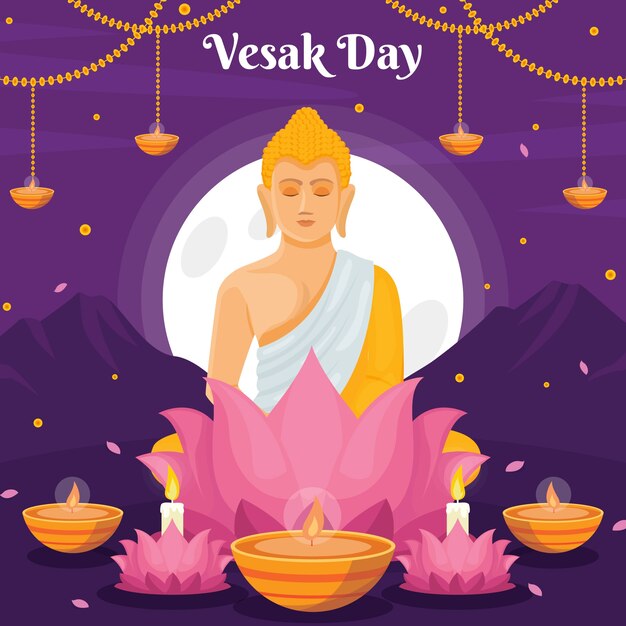 Flat illustration for vesak festival celebration