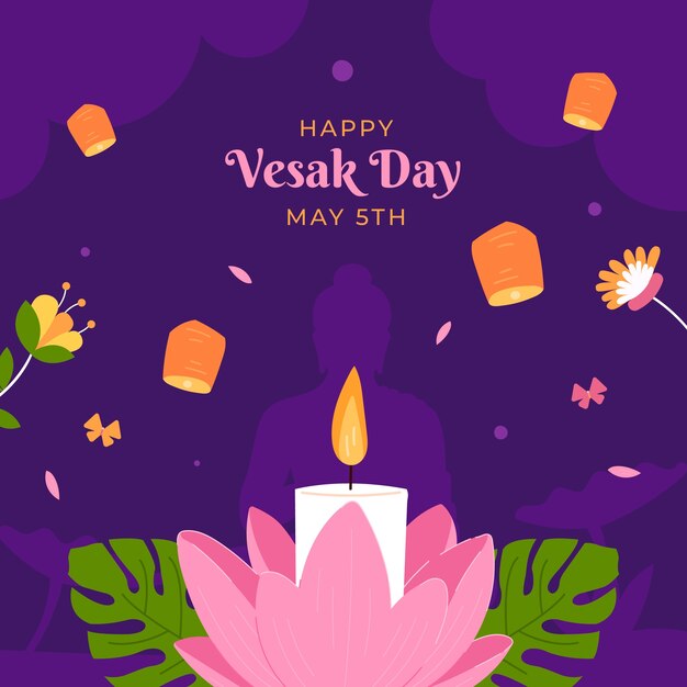 Flat illustration for vesak festival celebration