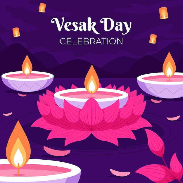 Free vector flat illustration for vesak festival celebration