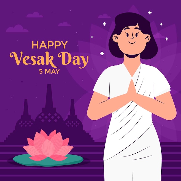 Vettore gratuito illustrazione piatta per la celebrazione del festival vesak