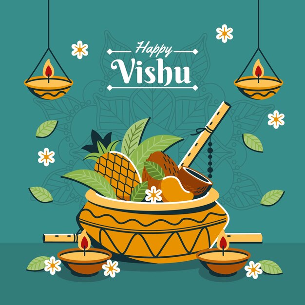 Flat illustration for vishu festival celebration