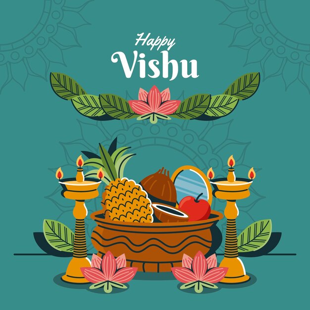 Flat illustration for vishu festival celebration