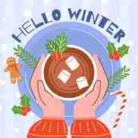 Free vector flat illustration for winter season with hands holding hot drink