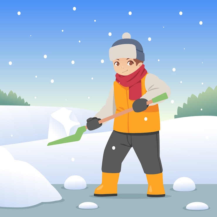 Free Vector flat illustration for winter season with person shoveling snow