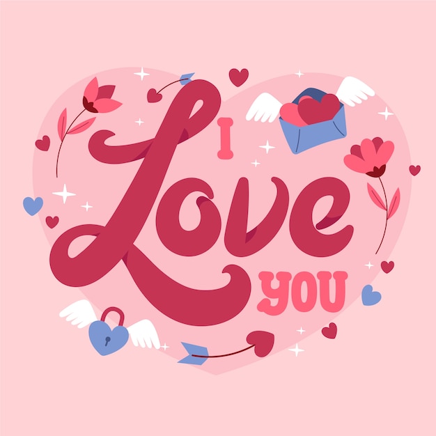 Flat illustration of the word love for valentine's day