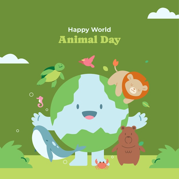世界動物の日を祝うためのフラットイラスト