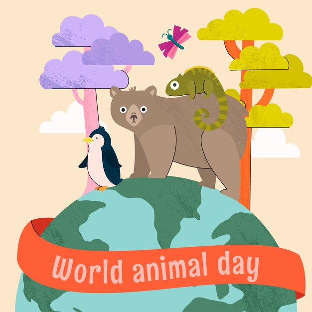 世界動物の日のお祝いのためのフラットの図