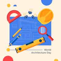 Vettore gratuito illustrazione piatta per la celebrazione della giornata mondiale dell'architettura