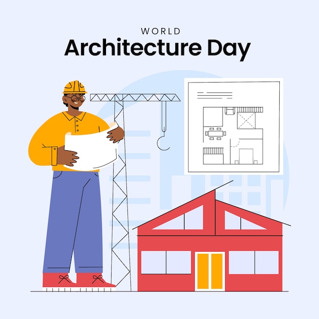 세계 건축의 날 축하를 위한 평면 그림