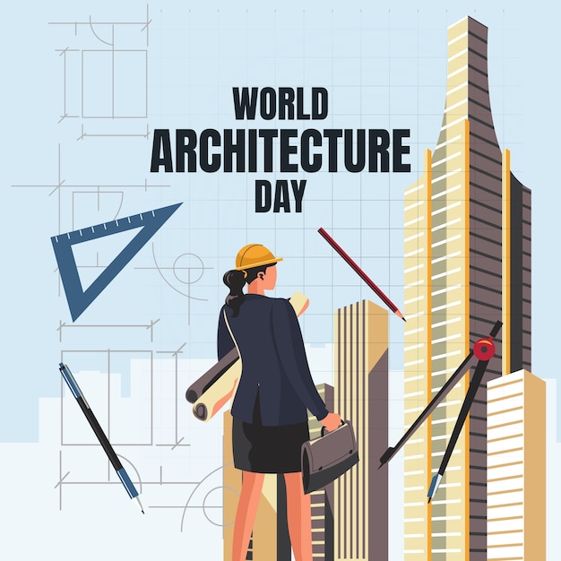 Vettore gratuito illustrazione piatta per la giornata mondiale dell'architettura