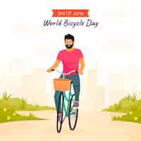 Vettore gratuito illustrazione piatta per la celebrazione della giornata mondiale della bicicletta